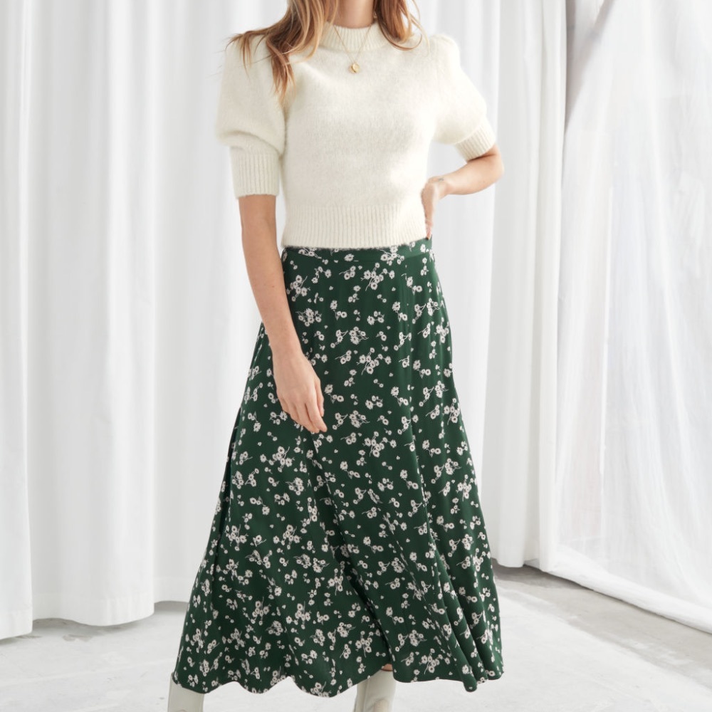&Other Stories Daisy Print Flared Midi Skirt
